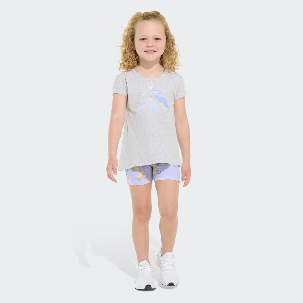 Two-Piece Back Pleat Heather Tee and Bike Shorts Set Adidas