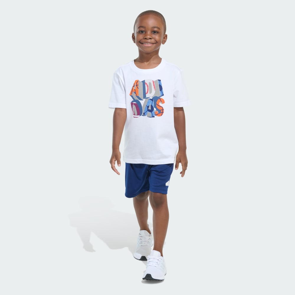 Two-Piece Short Sleeve Cotton Tee and Elastic Waistband Logo Shorts Set Adidas