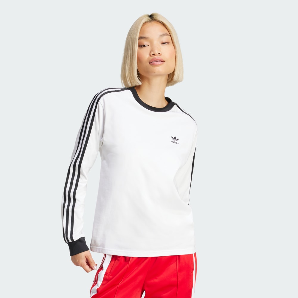 Мягкая хлопковая футболка adidas Originals Adicolor 3-Stripes с длинным рукавом для повседневного стиля Adidas Originals