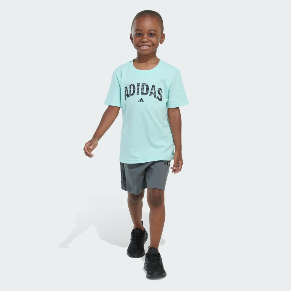 Two-Piece Short Sleeve Tee and Camo 3-Stripes Woven Shorts Set Adidas