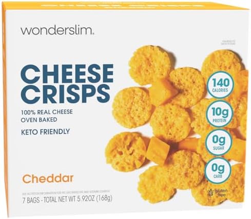 Wonderslim Cheese Crisps, Cheddar, Protein Snack, Low Carb, Keto Friendly Snack, Gluten Free (7ct) WonderSlim