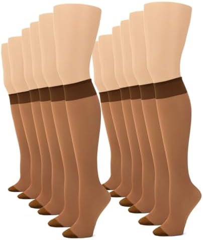 G&Y 12 Pairs Women's Sheer Knee High - 15D Nylon Stockings with Reinforced Toe G&Y