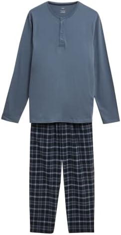 Marks & Spencer Men's Long Sleeve Brushed Plaid Pajama Set Marks & Spencer