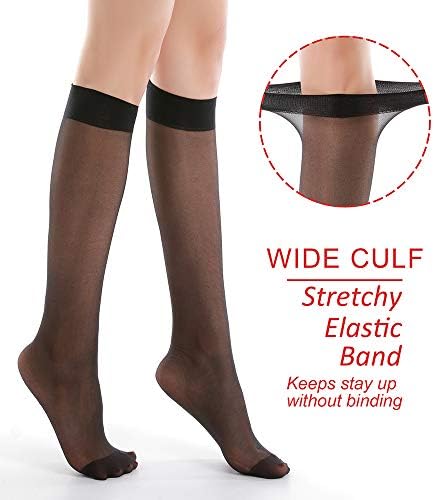 G&Y 6 Pairs Knee High Pantyhose with Reinforced Toe - 20D Nylon Stockings for Women G&Y