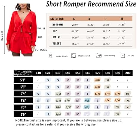 G&Y Long Sleeve Rompers for Women Dressy - Tie Knot Front Sexy V Neck Beach Short Jumpsuits G&Y