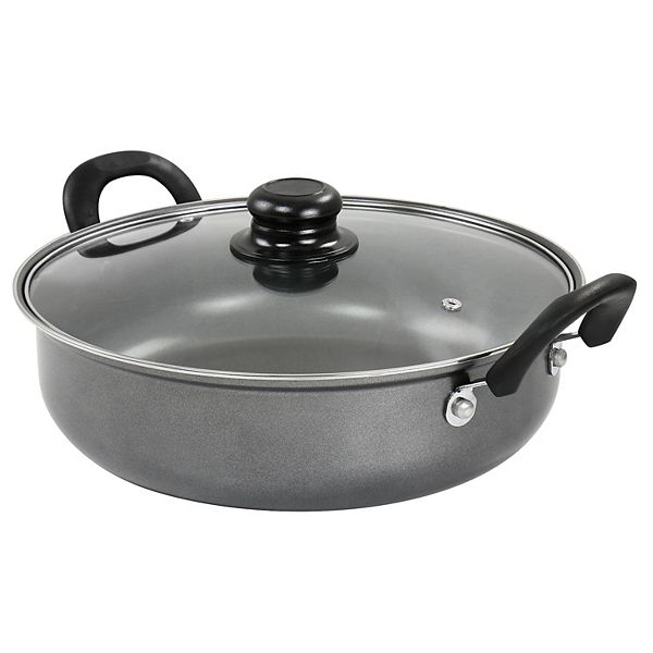 Gibson Everyday 12 Inch Highberry Nonstick All Purpose Pan with Lid in Grey Gibson Everyday