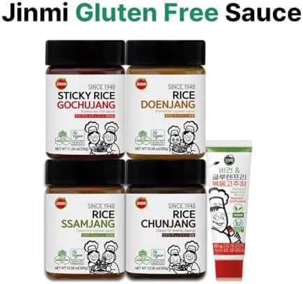 JINMI-GlutenFREE-vegan-Gochujang-soysauce korean tteokbokki, sauce gochujang paste, hot chili sauce, doenjang soybean paste, Seasoned Soybean Paste (10.58 oz, VEGAN JJAJANG 300G CHUNJANG) JINMI