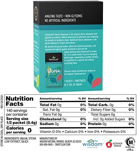 Стевия в пакетах, 70 шт. - Безкалорийный порошок без горького послевкусия, заменитель сахара для кето-диеты SweetLeaf