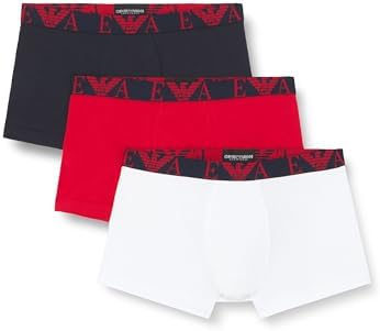 Emporio Armani Men's Bold Monogram 3-Pack Trunk, Marine/Lacq Red/​White Emporio Armani