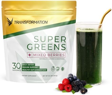 Суперфуд порошок для Green Juice Transformation Super Greens - поддержка иммунитета и энергии, детокс, щелочные минералы, спирулина, хлорелла, пшеница, шпинат, люцерна Spr Body