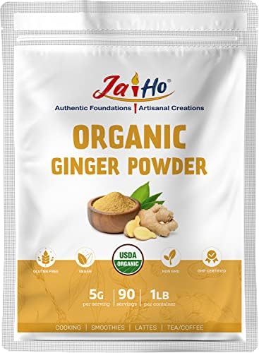 Jai Ho Organic Ground Ginger Root Powder 1 lb, Gluten Free, Non GMO, Keto Friendly - Resealable Zip Lock Pouch Jai Ho