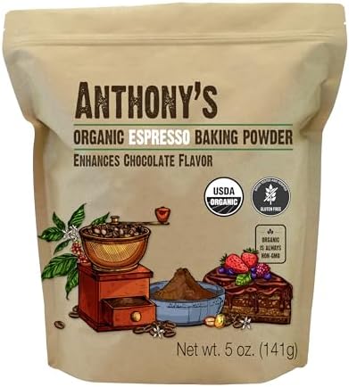 Anthony's Organic Espresso Baking Powder, 5 oz, Gluten Free, Non GMO, Enhances Chocolate Flavor Anthony's