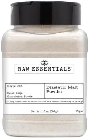 Raw Essentials Diastatic Malt Powder - Baking secret used by Professional Bakers - Improve the taste and texture of your Baked Goods - Vegan - 10 Ounce Bottle Raw Essentials