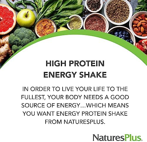 Natures Plus Energy Shake - 1.7 lb - 16 Grams of Plant-Based Protein Per Serving - Contains Digestion-Supporting Enzymes - No Added Sugar - Non-GMO, Vegetarian, Gluten Free - 28 Servings Natures Plus