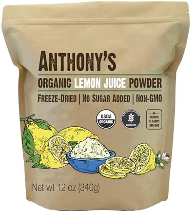 Anthony's Organic Lemon Juice Powder, 12 ounce, Freeze Dried, Cold Pressed, No Sugar Added, Gluten Free, Non GMO Anthony's