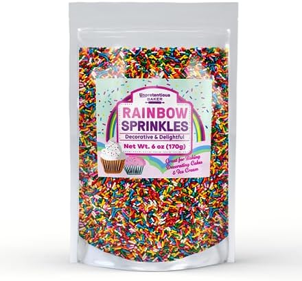 Unpretentious Baker Rainbow Baking Sprinkles (6 oz) Colorful Jimmies, Gluten-Free, Resealable Bag Unpretentious