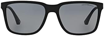 Emporio Armani Men's EA4047 Square Sunglasses, Rubber Black/Grey Polarized, 56 mm Emporio Armani