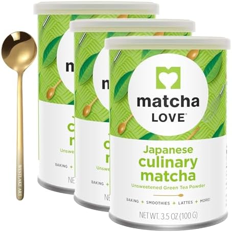 Green Tea Powder Finely Milled, 3.5 Oz - Real Japanese Matcha Culinary Grade, Bundled With Golden Ss Spoon, Rich In Antioxidants For Lattes, Smoothies, Baking & More[Resealable Tin] Westlake art