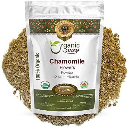 Organic Way Chamomile Flowers Powder (Matricaria chamomilla) - European Wild-Harvest | Organic & Kosher Certified | Non GMO & Gluten Free | USDA Certified | Origin - Albania (1/4 LBS / 4 Oz) Organic Way