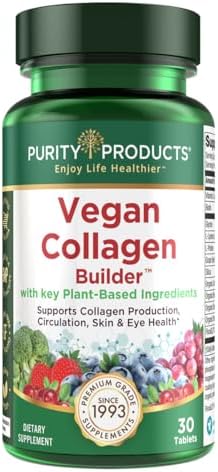 Vegan Collagen Builder - Organic Whole Foods Fruits + Veg, Silica, Lutein, Vitamin C, Biotin, Grape Seed - Amino Acids Glycine, Lysine + Proline Collagen Boosters - Once A Day - 30 Tablets Purity Products