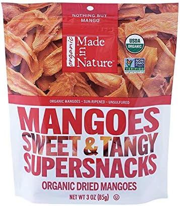 Made in Nature Organic Dried Mangoes, Non-GMO, Gluten Free, Unsulfured, Vegan Snack, 3oz (Pack of 1), Packaging May Vary Made in Nature