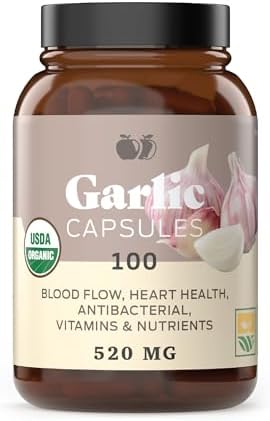 Complete Natural Products Organic Garlic Capsules - 520mg Capsules 100 Count Vegetarian Pills Supplement, Garlic Powder Capsules & Extract Complete Natural Products