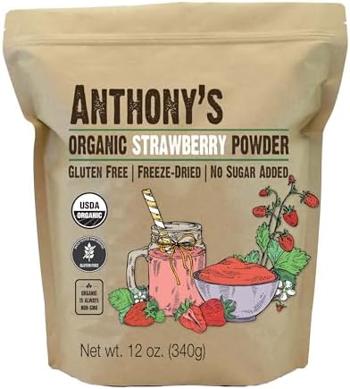 Anthony's Organic Strawberry Powder, 12 oz, Freeze Dried, Gluten Free, No Sugar Added, Non GMO Anthony's