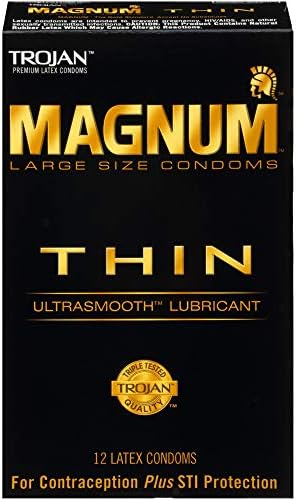 Trojan Magnum Thin Large Size Lubricated Condoms - 12 Count (Pack of 1) TROJAN