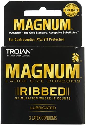 TROJAN Magnum Ribbed Condoms, Unscented, 3 Count TROJAN