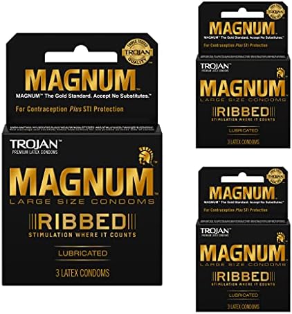 Trojan Magnum Ribbed Male Condoms, 3 Count Pack of 3 TROJAN