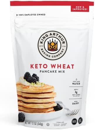 King Arthur Keto Wheat Pancake Mix: Low Carb, High Protein Breakfast Solution - Just Add Water for Fluffy Pancakes or Waffles - Non-GMO, Kosher Certified, 12 oz Pouch King Arthur