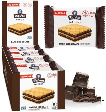 Rip Van Chocolate Hazelnut Wafer Cookies, Keto, Non-GMO, Healthy Snacks, Low Carb & Low Sugar (2g), Low Calorie, Vegan, 16 Count Rip Van Wafels