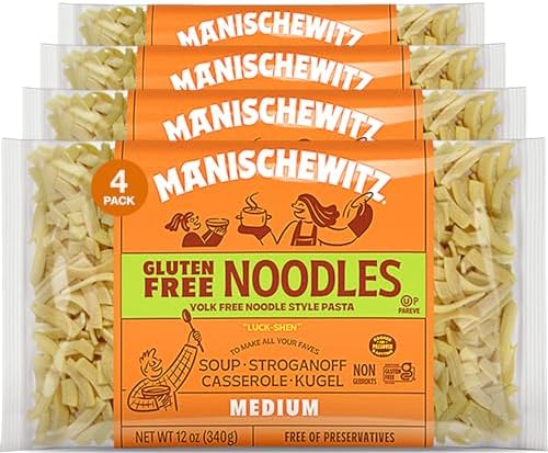 Manischewitz Gluten Free Egg Noodles | Medium | Yolk Free |12-Ounce (Pack of 4) | Certified Kosher (Including Passover) Manischewitz