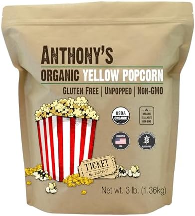 Anthony's Organic Yellow Popcorn Kernels, 3 lb, UnPopped, Gluten Free, Non GMO Anthony's