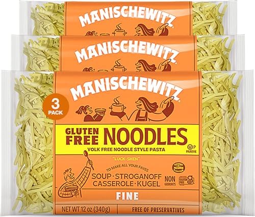 Manishewitz Gluten Free Fine Noodles 12oz (3 Pack) All Natural, Yolk Free, Low Sodium, Kosher for Passover and Year Round Manischewitz