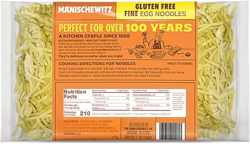 Manishewitz Gluten Free Fine Noodles 12oz (4 Pack) All Natural, Yolk Free, Low Sodium, Kosher for Passover and Year Round Manischewitz