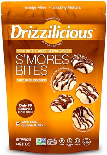 Drizzilicious Mini Rice Cakes - Rice Crisps, Healthy Snack for Adults and Kids, Flavored Rice Cakes, Vegan, Gluten Free, 90 Calories Per Serving, S'mores & Cinnamon Swirl - 4 oz (Pack of 6) Drizzilicious