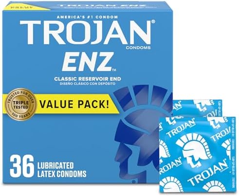 TROJAN ENZ Lubricated Condoms, Latex Condoms For Contraception and STI Protection, America’s Number One Condom, 36 Count Value Pack TROJAN