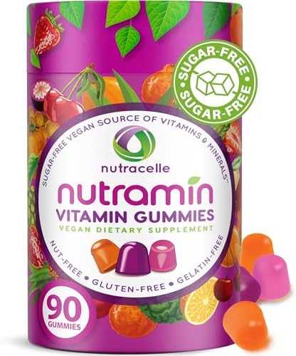 NUTRAMIN Daily Vegan Keto Multivitamin Gummies Non-GMO Natural Vitamin C, D + Zinc for Immunity, Plant-Based, Sugar-Free, Nut-Free, Gluten-Free, Biotin, Vitamin A, B, B6, B12 & More 90 Count, 45 Days Nutracelle