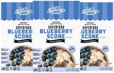 Bakery On Main Gluten-Free Instant Oatmeal, Vegan & Non GMO - Blueberry Scone, 10.5 Oz, Pack of 3 Bakery On Main