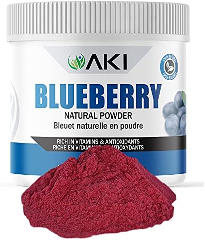 AKI Dried Authentic Blueberry Powder Sugar- Free Superfood - Loaded with Vitamin C - Ideal for Baking, Flavoring, Smoothie, Yogurt, Popsicles, Ice Cream Recipes - (5.29oz/150g) Aki Organic