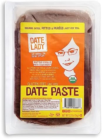 Date Lady Organic Date Paste (2.2 lbs) | 1 Ingredient: 100% Organic Dates | Vegan, Paleo, Gluten Free & Kosher | No Added Sugar | Substitute for Sugar in Baking, Add to Smoothies, Great Pantry Staple Date Lady