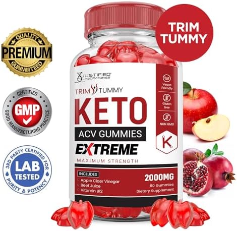 Жевательные резинки Trim Tummy Keto ACV Extreme 2000mg с яблочным уксусом, свекольным соком и витамином B12, 60 шт. Justified Laboratories