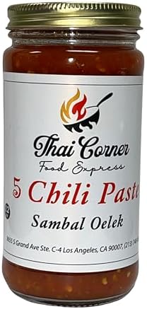 Generic Thai Corner Food Express 5 Chili Paste Sambal Oelek, 8 oz & 12 oz, glass bottles, 100% vegan & gluten free, extra spicy. (8 oz) Generic