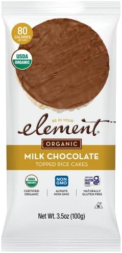 ELEMENT, Rice Cake, Og2, Milk Choc, Pack of 6, Size 3.5 OZ, (Low Carb Gluten Free Kosher Low Sodium Vegan Wheat Free Yeast Free 95%+ Organic) Element