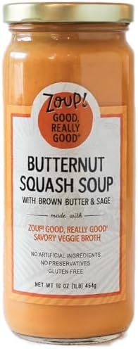 Butternut Squash with Brown Butter & Sage Soup by Zoup! Good, Really Good® - No Artificial Ingredients, No Preservatives, Gluten Free Butternut Squash with Brown Butter & Sage Soup, 16 oz Ready to Serve (1 Pack) Zoup!