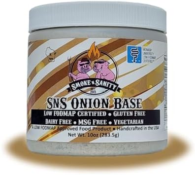 Smoke n Sanity Onion Base, Certified Low FODMAP, Vegetarian, Gluten Free, Dairy Free, MSG Free, Ideal for Low FODMAP Foods, Soups, Casseroles, Gravies, and Sauces, Low FODMAP Diet Essential, 10 oz Jar Smoke n Sanity