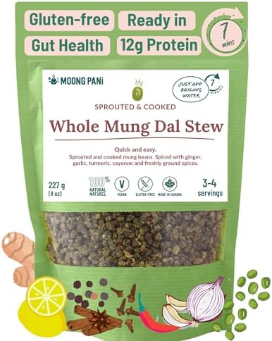 WHOLE MUNG DAL CURRY | Made with cooked, spiced and dehydrated green whole mung | Vegan | Gluten-Free, Soy-Free | All Natural | Ready in 7 mins | 4 servings Moong Pani