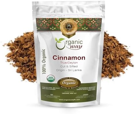 Organic Way Premium True Ceylon Cinnamon Cut & Sifted (Cinnamomum verum) - Adds Flavour | Organic & Kosher Certified | Raw, Non GMO & Gluten Free | USDA Certified | Origin - Sri Lanka (1 LBS / 16OZ) Organic Way