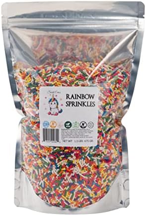 RAINBOW SPRINKLES-Dairy Free, Gluten-free, Egg Free, Vegan, Soy Free, Nuts Free, Kosher, Sprinkle Medley Mix, For Baking, Decorating, Cookies, Cupcakes, Cakes, Topping, Jimmies, Sugar Shapes, Pouch Sweet Eva’s